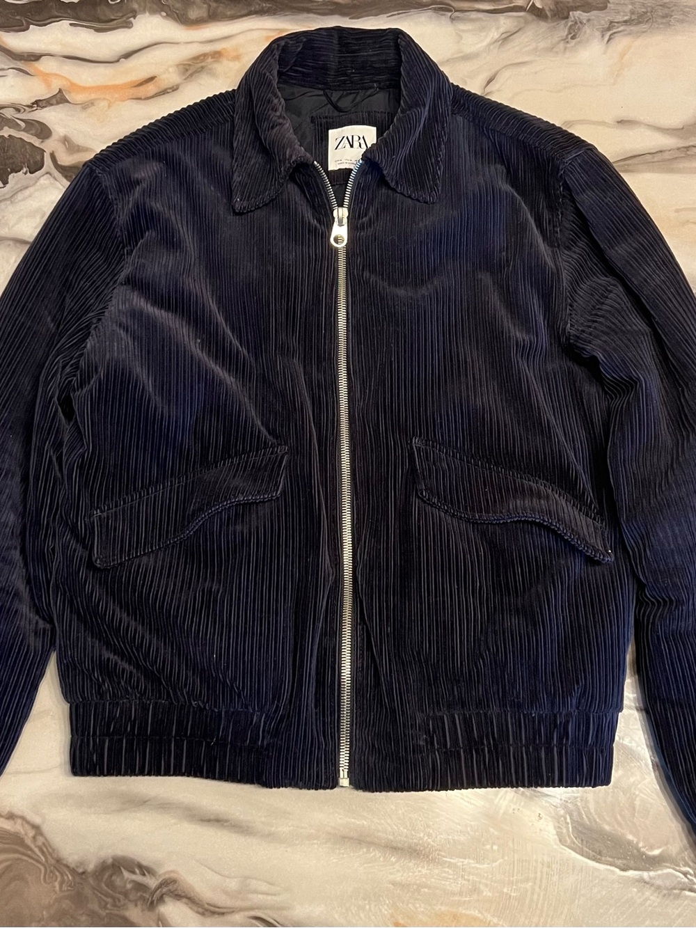 ZARA Men's Dark Navy Corduroy Bomber Jacket